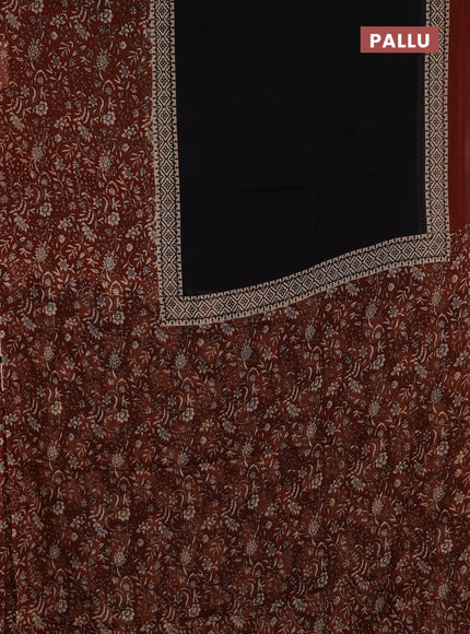Jaipur cotton saree black and rust shade with plain body and long printed border