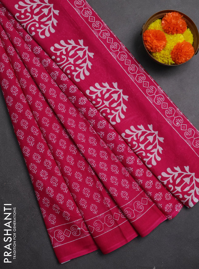 Jaipur cotton saree pink with allover butta prints and printed border