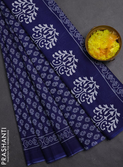 Jaipur cotton saree blue with allover butta prints and printed border