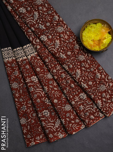 Jaipur cotton saree black and brown with plain body and long printed border