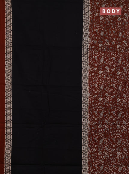 Jaipur cotton saree black and brown with plain body and long printed border