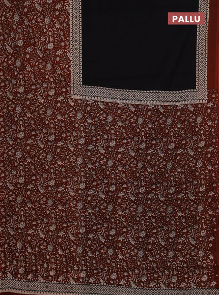 Jaipur cotton saree black and brown with plain body and long printed border