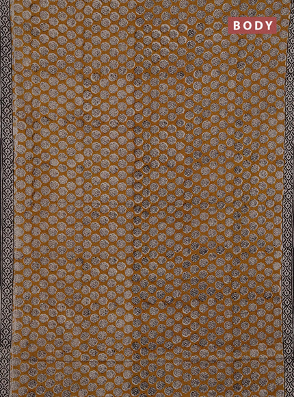 Jaipur cotton saree mustard yellow and black with allover butta prints and printed border