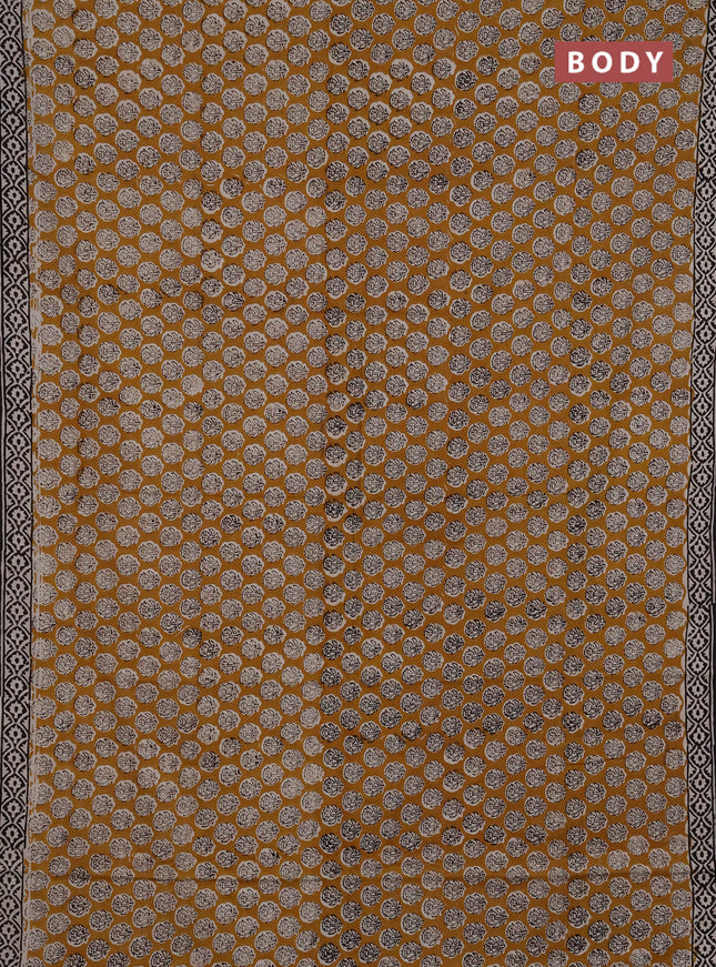 Jaipur cotton saree mustard yellow and black with allover butta prints and printed border
