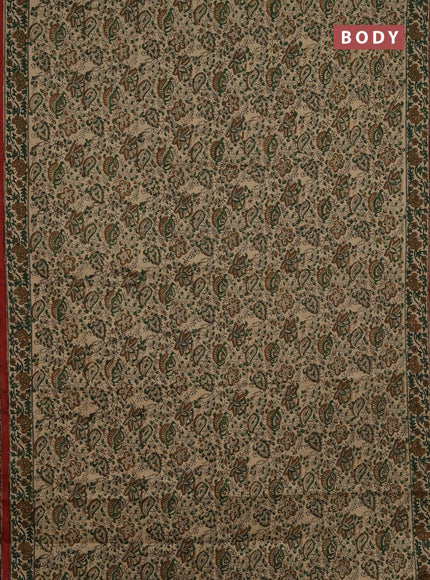 Jaipur cotton saree beige and maroon with allover floral prints and printed border