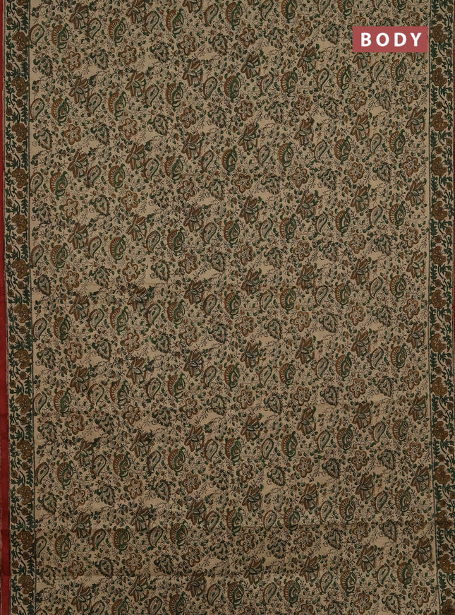 Jaipur cotton saree beige and maroon with allover floral prints and printed border