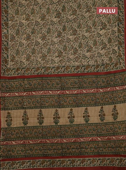 Jaipur cotton saree beige and maroon with allover floral prints and printed border