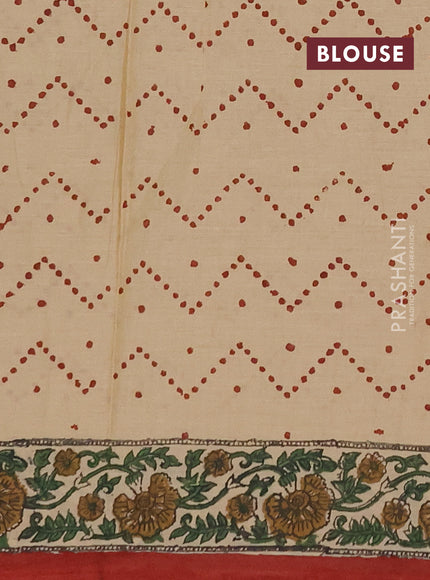 Jaipur cotton saree beige and maroon with allover floral prints and printed border