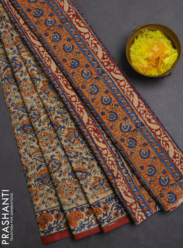 Jaipur cotton saree beige and rust shade with allover prints and printed border