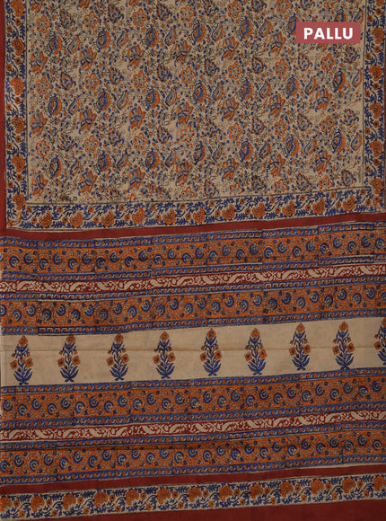 Jaipur cotton saree beige and rust shade with allover prints and printed border