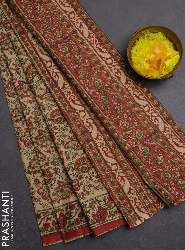Jaipur cotton saree beige and rust shade with allover prints and printed border