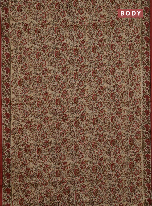 Jaipur cotton saree beige and rust shade with allover prints and printed border