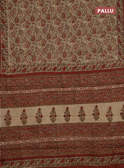 Jaipur cotton saree beige and rust shade with allover prints and printed border