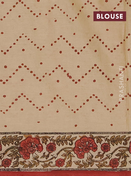 Jaipur cotton saree beige and rust shade with allover prints and printed border