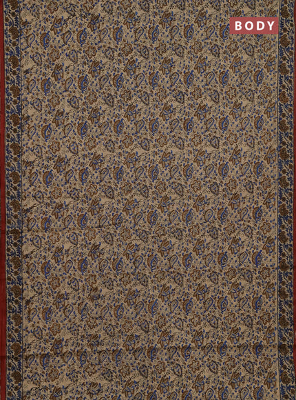 Jaipur cotton saree beige blue and rust shade with allover prints and printed border