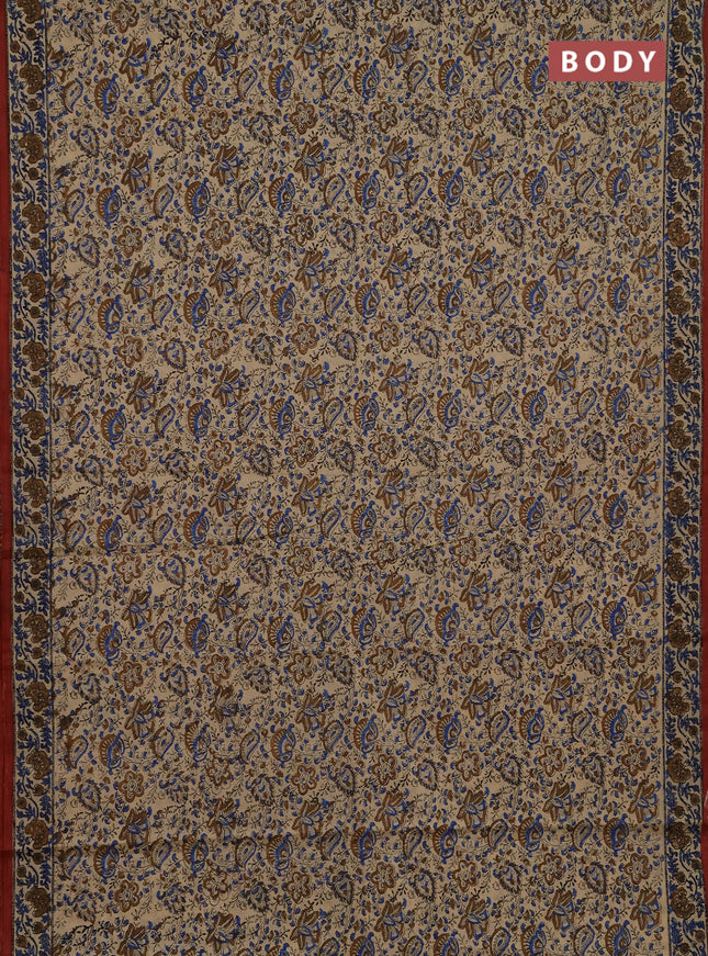 Jaipur cotton saree beige blue and rust shade with allover prints and printed border