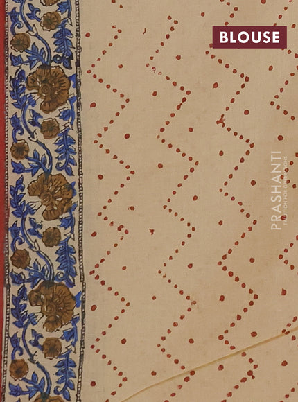 Jaipur cotton saree beige blue and rust shade with allover prints and printed border