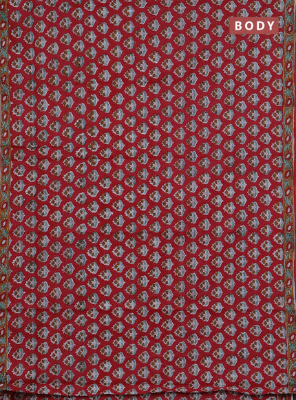 Jaipur cotton saree maroon and dark mustard with allover butta prints and printed border
