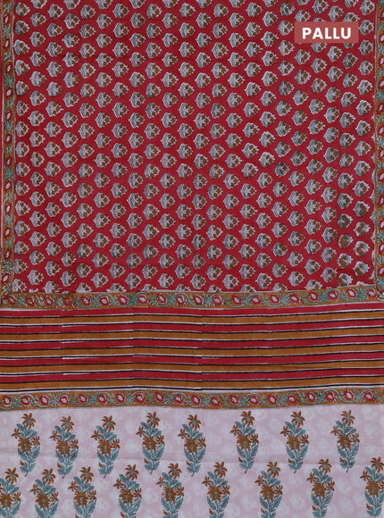 Jaipur cotton saree maroon and dark mustard with allover butta prints and printed border