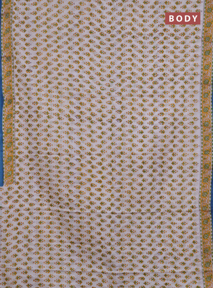 Jaipur cotton saree off white and yellow with allover butta prints and printed border