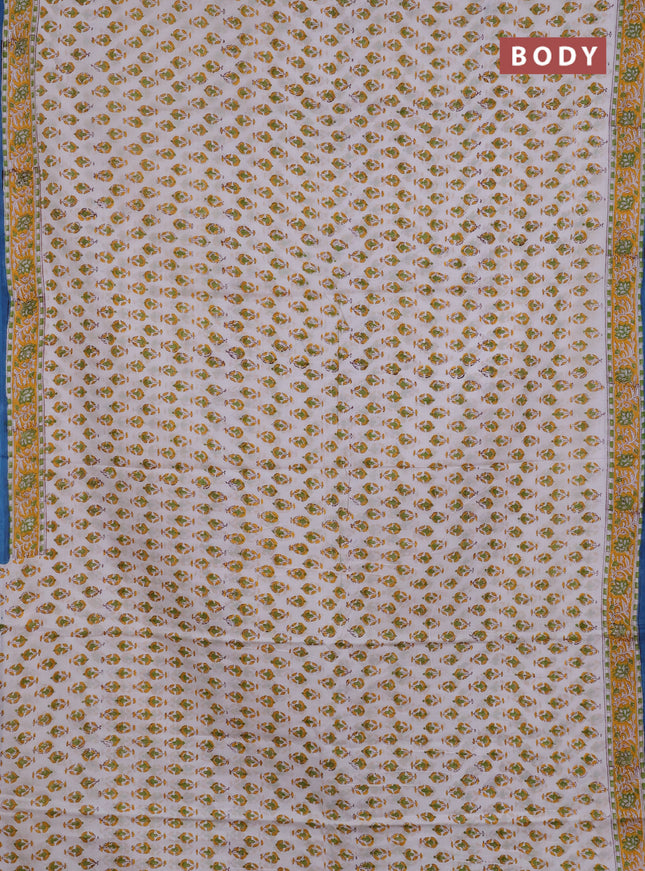 Jaipur cotton saree off white and yellow with allover butta prints and printed border