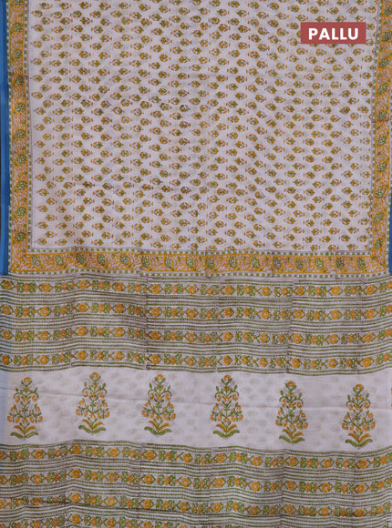 Jaipur cotton saree off white and yellow with allover butta prints and printed border