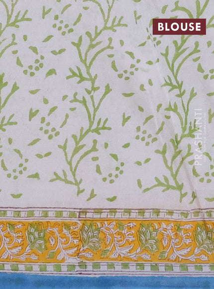 Jaipur cotton saree off white and yellow with allover butta prints and printed border