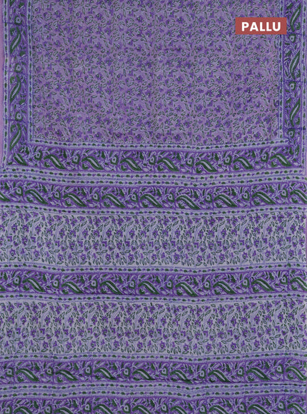 Jaipur cotton saree lavender with allover floral prints and printed border