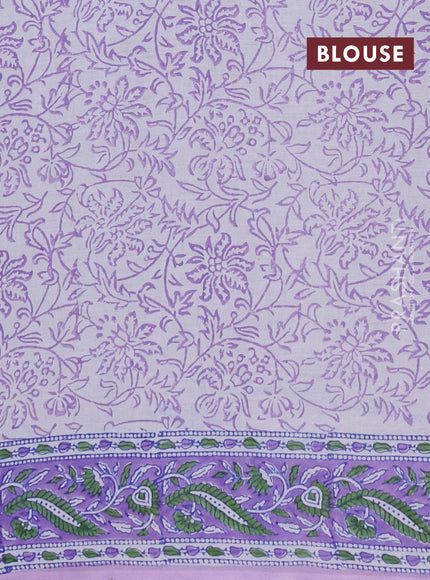 Jaipur cotton saree lavender with allover floral prints and printed border