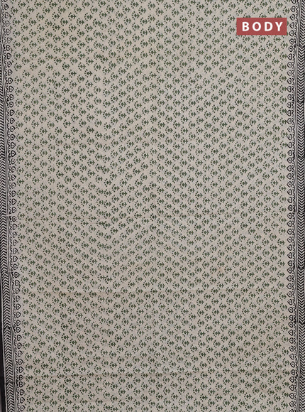 Jaipur cotton saree beige green and black with allover butta prints and printed border