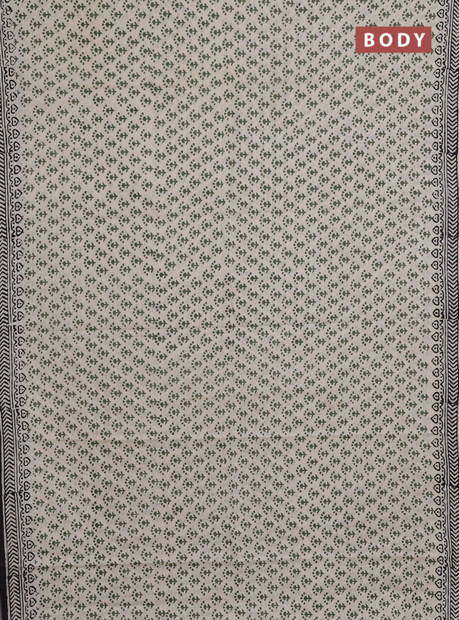 Jaipur cotton saree beige green and black with allover butta prints and printed border
