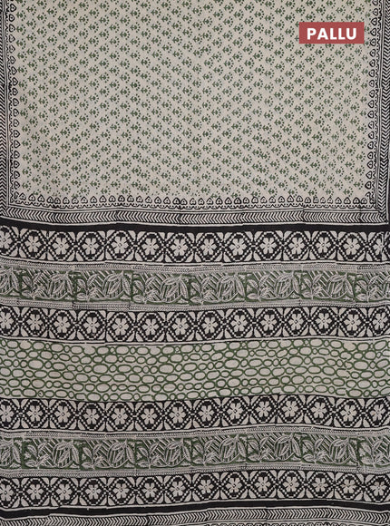 Jaipur cotton saree beige green and black with allover butta prints and printed border