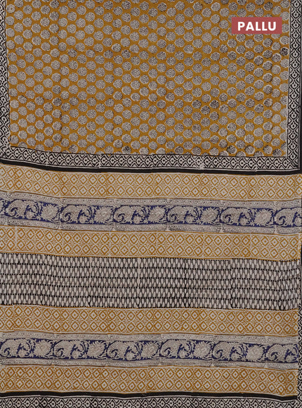 Jaipur cotton saree mustard yellow and black with allover butta prints and printed border