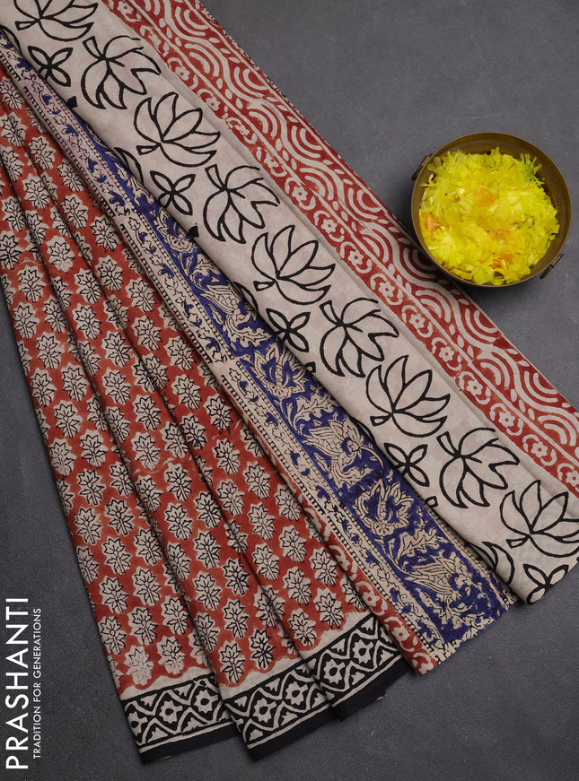 Jaipur cotton saree brown and black with allover butta prints and printed border