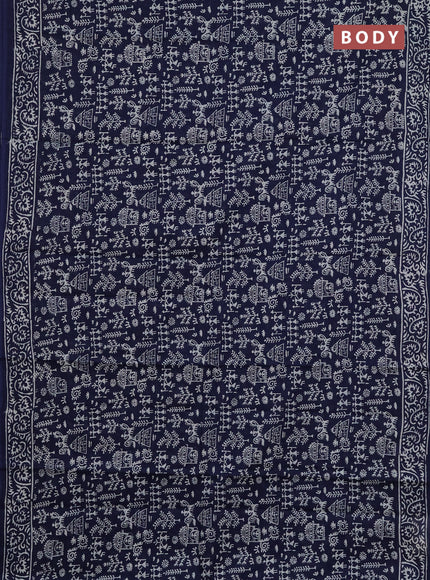 Jaipur cotton saree navy blue with allover warli prints and printed border