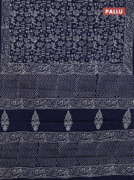 Jaipur cotton saree navy blue with allover warli prints and printed border
