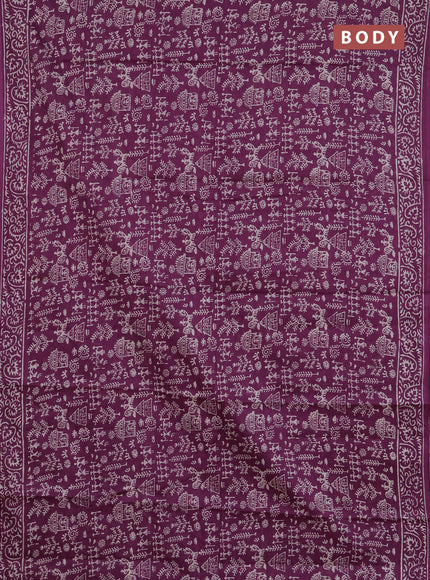 Jaipur cotton saree magenta pink with allover warli prints and printed border