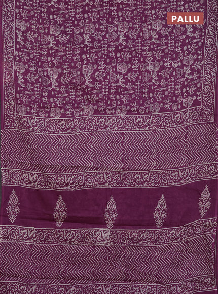 Jaipur cotton saree magenta pink with allover warli prints and printed border