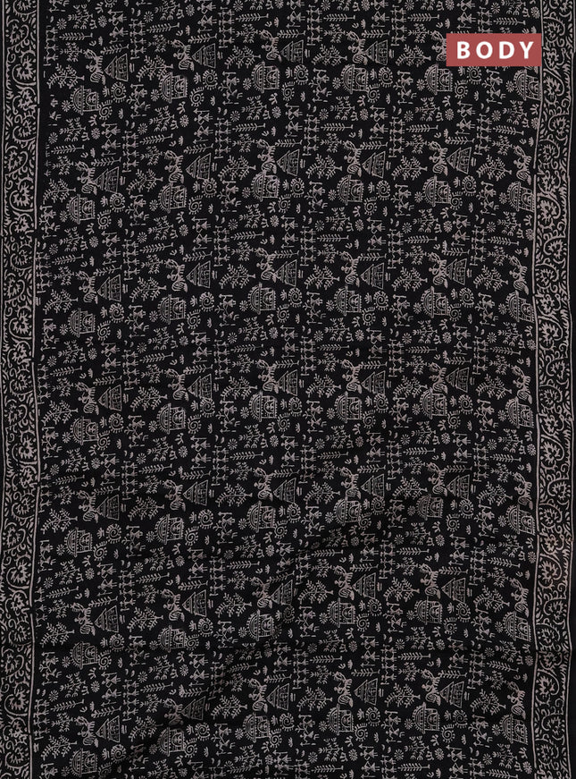 Jaipur cotton saree black with allover warli prints and printed border