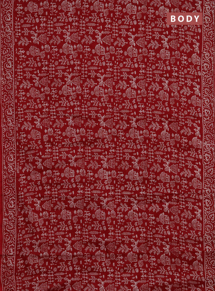 Jaipur cotton saree maroon with allover warli prints and printed border