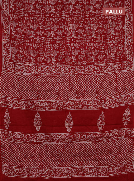 Jaipur cotton saree maroon with allover warli prints and printed border