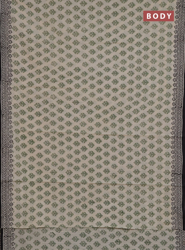 Jaipur cotton saree beige green and black with allover butta prints and printed border