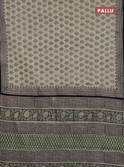 Jaipur cotton saree beige green and black with allover butta prints and printed border