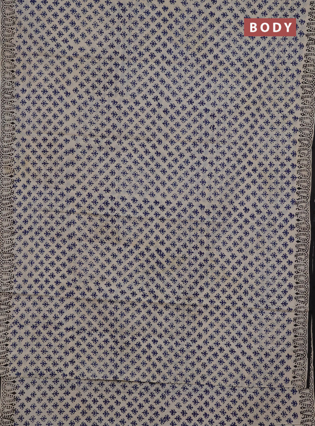 Jaipur cotton saree beige blue and black with allover butta prints and printed border