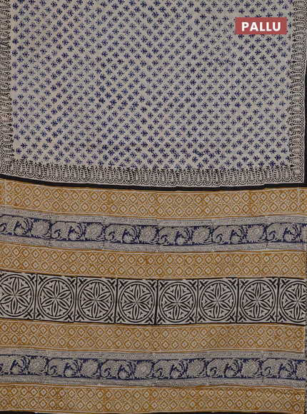 Jaipur cotton saree beige blue and black with allover butta prints and printed border