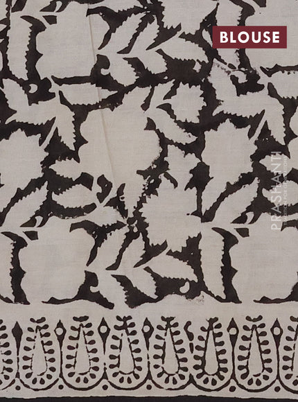 Jaipur cotton saree beige blue and black with allover butta prints and printed border