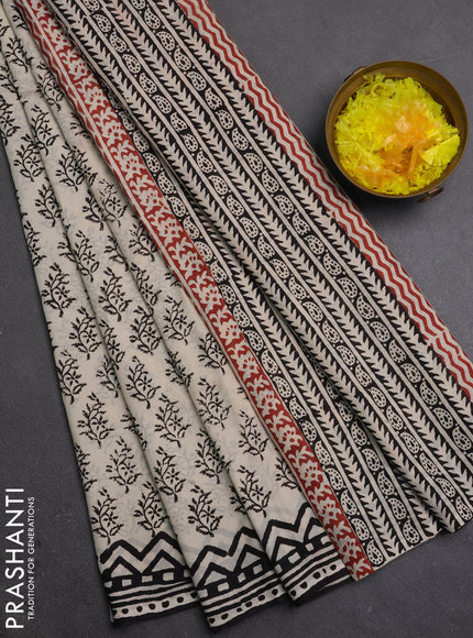 Jaipur cotton saree cream and black with allover butta prints and printed border