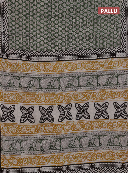 Jaipur cotton saree green and black with allover butta prints and printed border