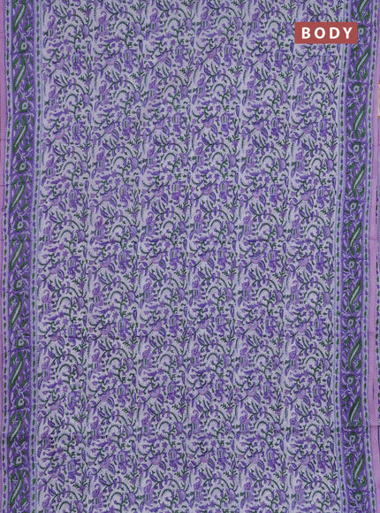 Jaipur cotton saree off white and lavender with allover prints and printed border