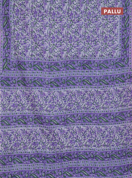 Jaipur cotton saree off white and lavender with allover prints and printed border
